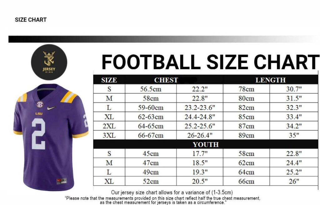NFL Size Chart
